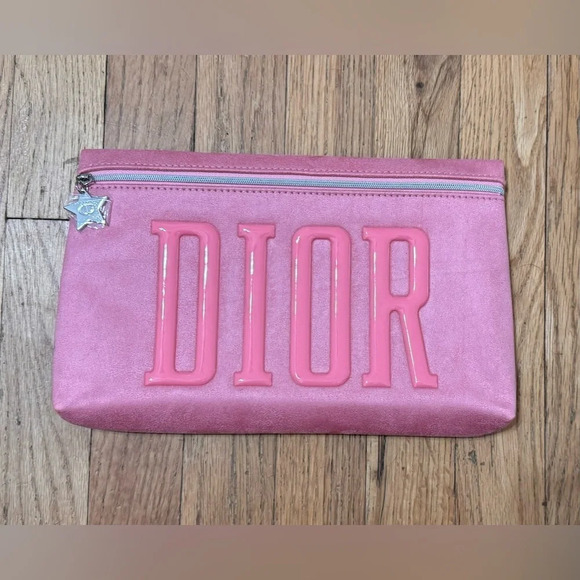 Dior Handbags - Dior Pink Pouch Suede Cosmetic Bag